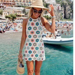 Show Me Your Mumu Happy Halter Mini Dress in 70s Multi Crochet
